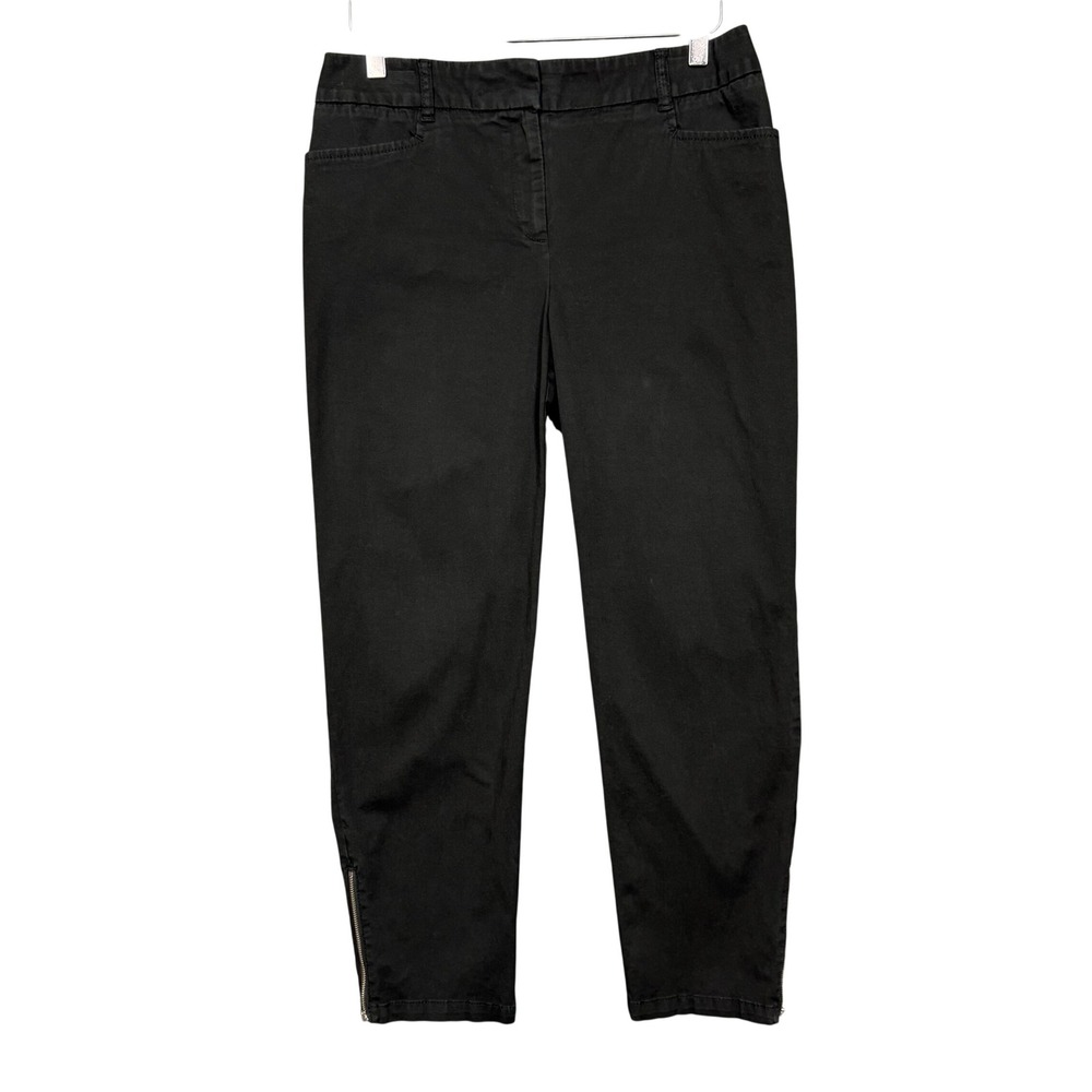 Chicos Pants .5 Womens 6 Black Cropped Zip Ankle Mid Rise Cotton Stretch Minimal